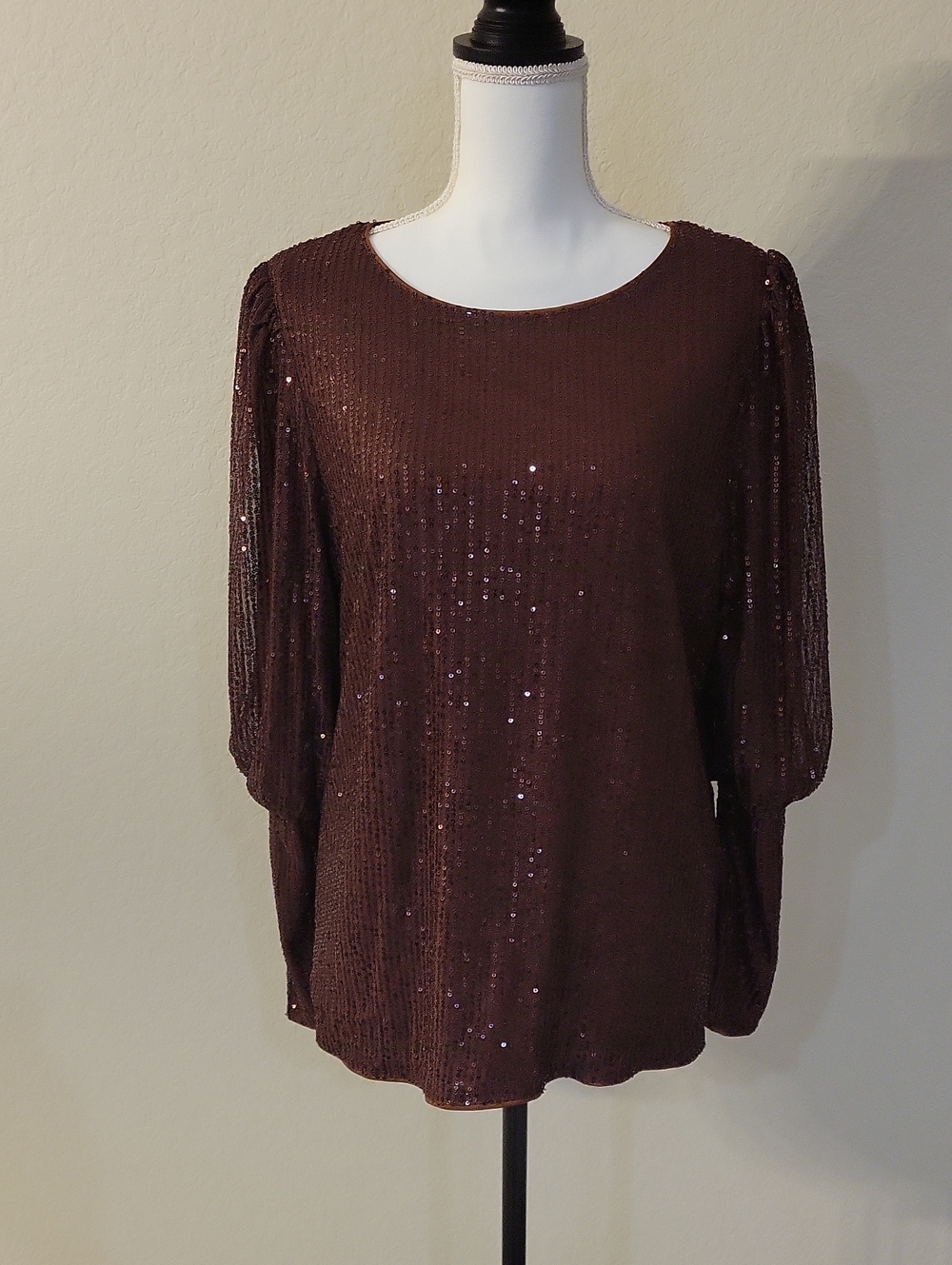 Women’s Sequin Long Sleeve Top - Brown